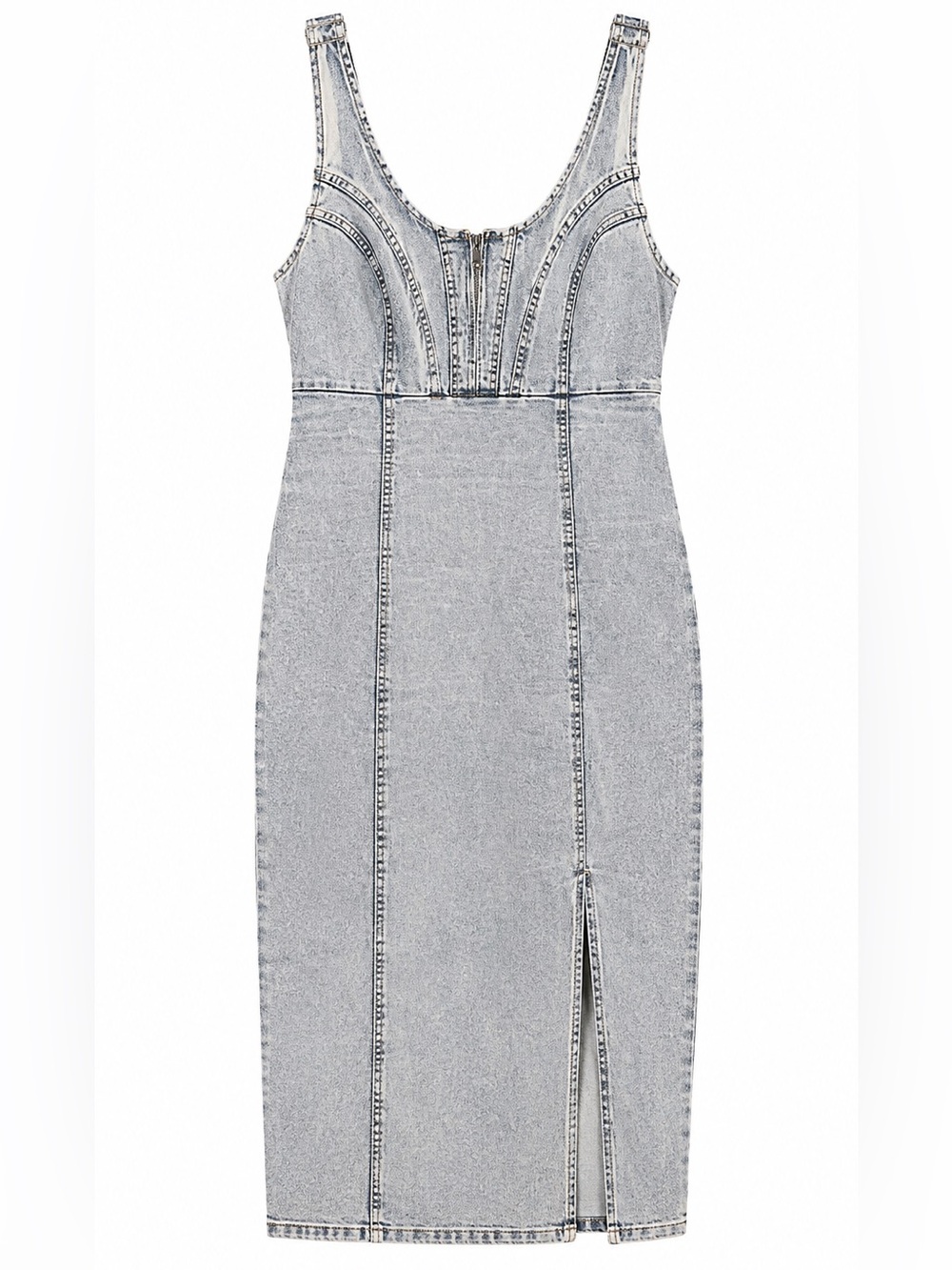 Y2K Denim Midi Dress Structured Seam Fitted Dress